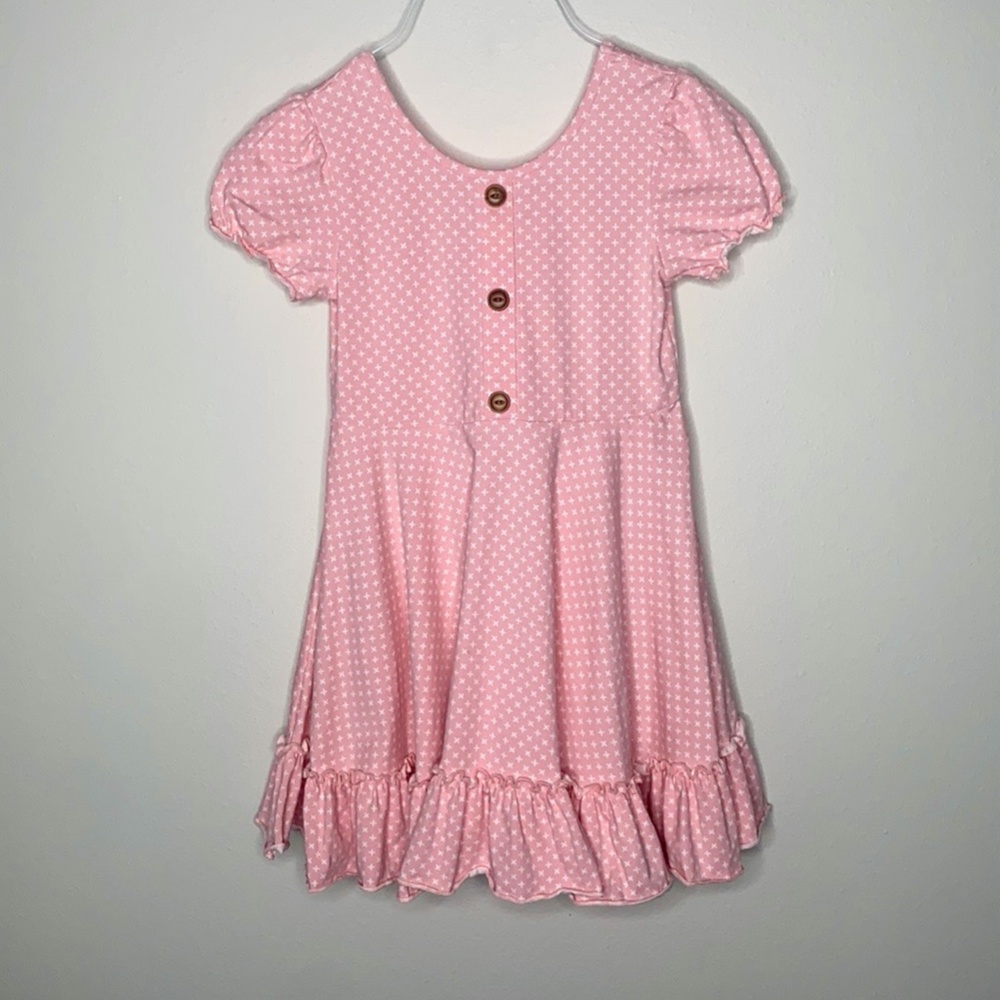 Serendipity Peach Print Short Sleeve Ruffled Dress Size M 5-6